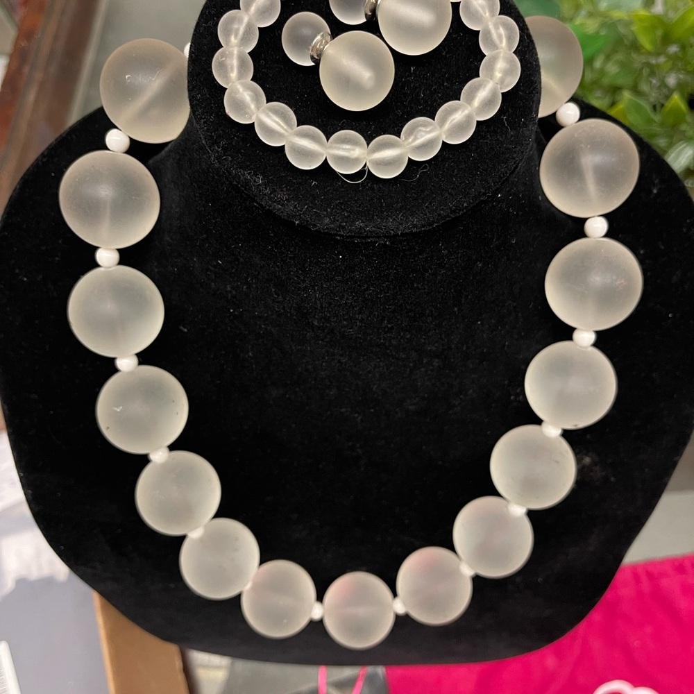 Sassy Jones Frosted Clear Bead Necklace